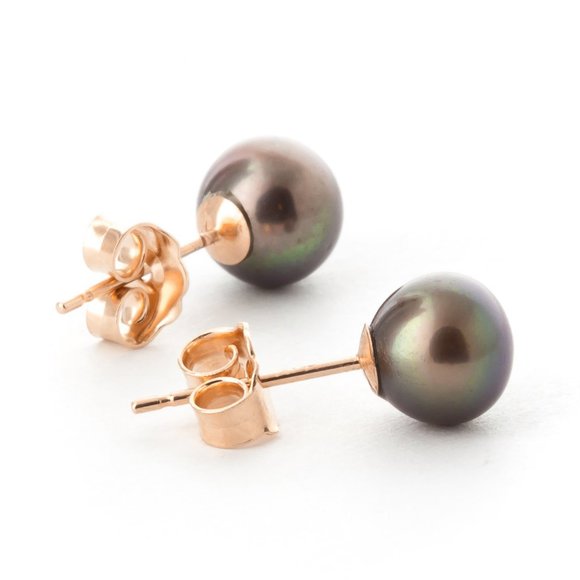 14K GOLD STUD EARRINGS WITH NATURAL BLACK PEARL - Picture 3 of 8